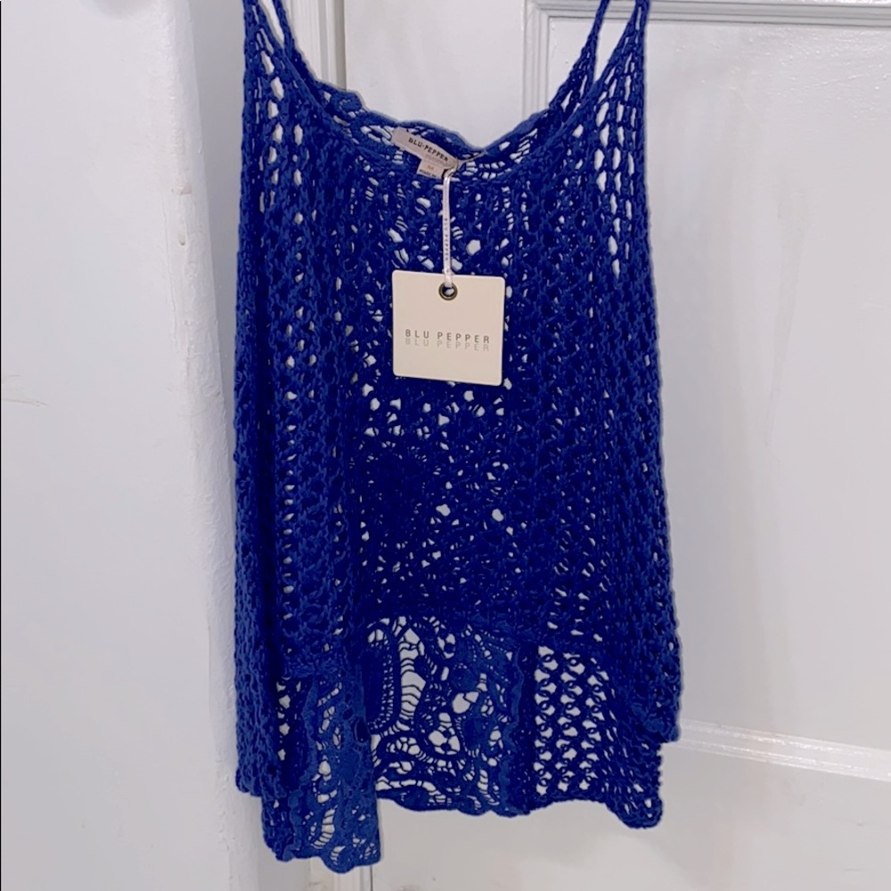 Blu pepper medium royal blue crocheted tank top
